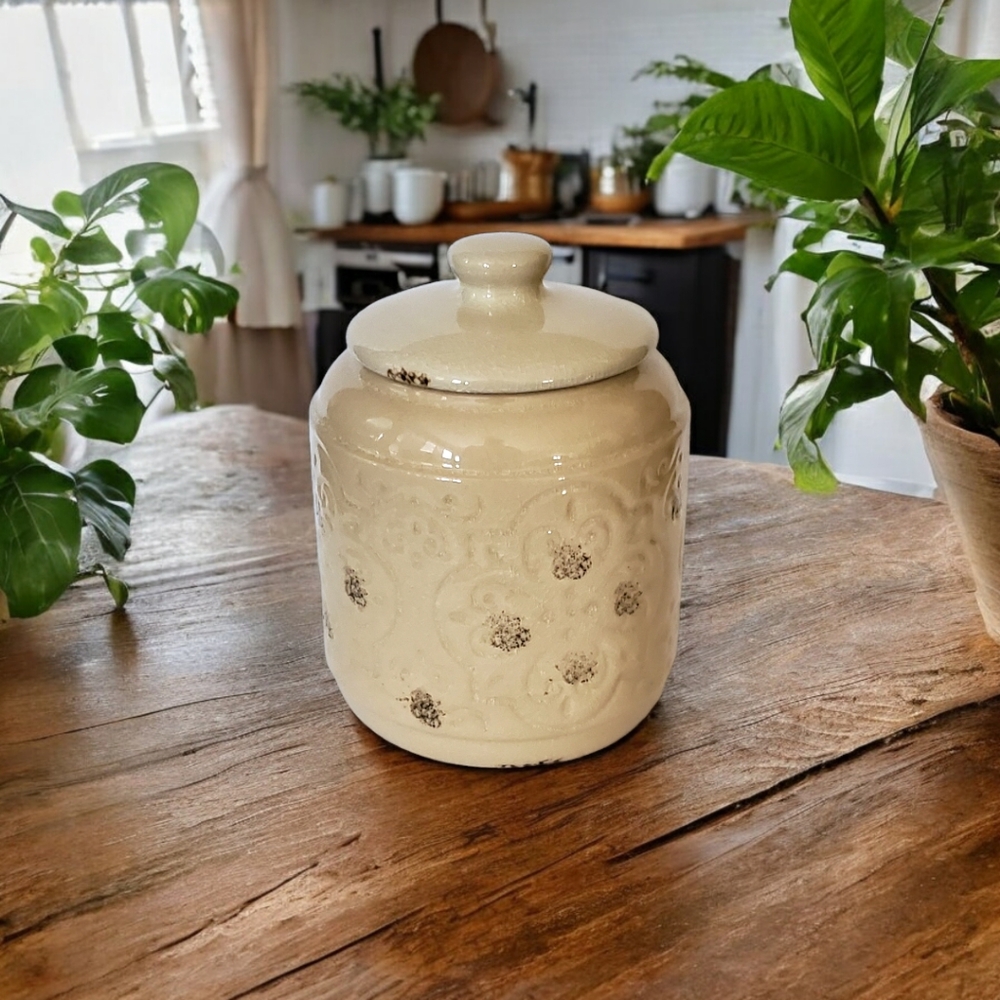 Drew Derose Quilt Design Cream Colored Kitchen Canister